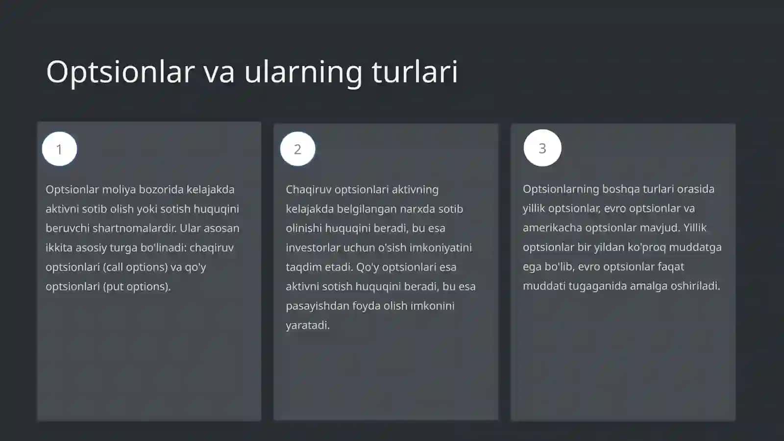 Optsionlar qiymatini noaribitraj tamoyilida baholash 3