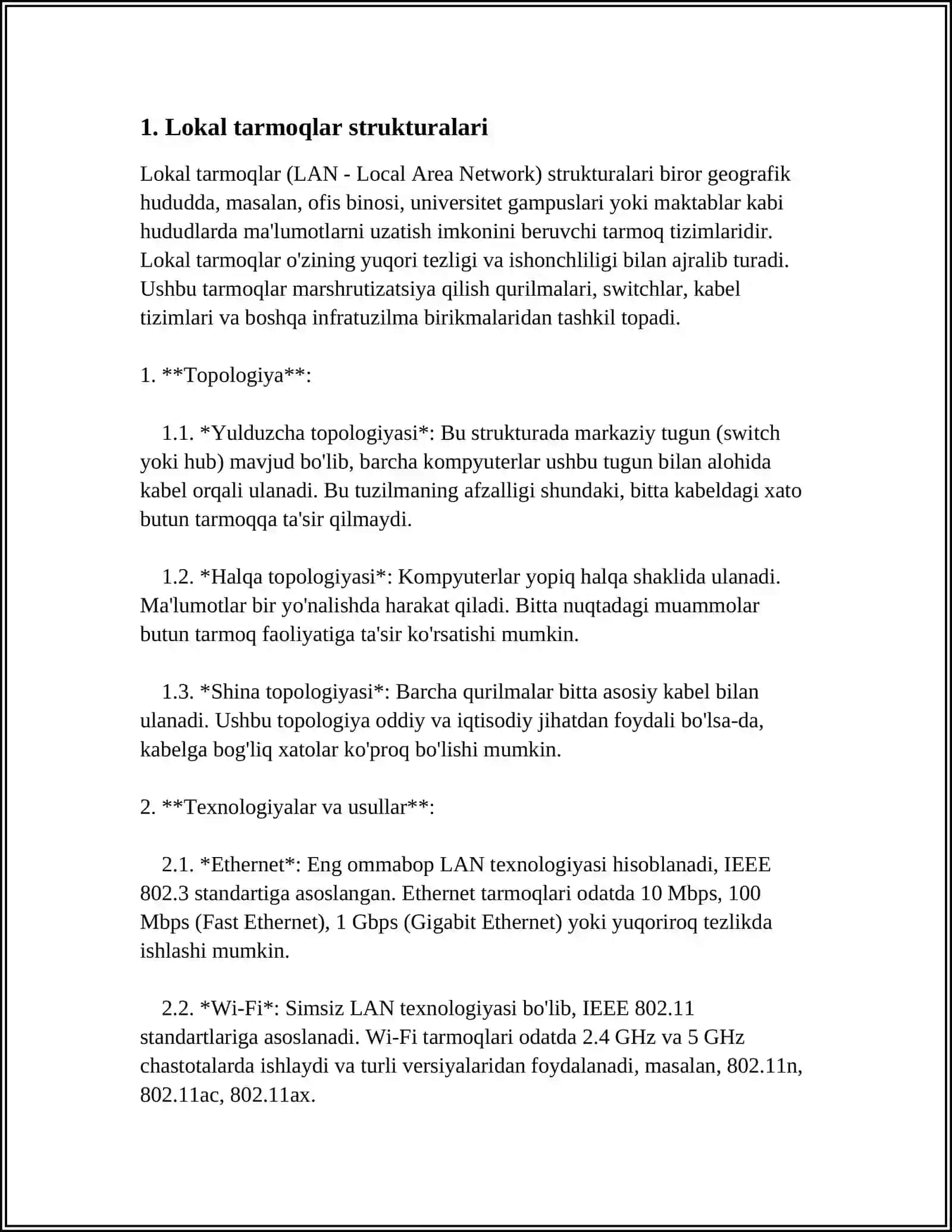 LOKAL TARMOQ ORQALI AXBOROTLAR ALMASHISH 3