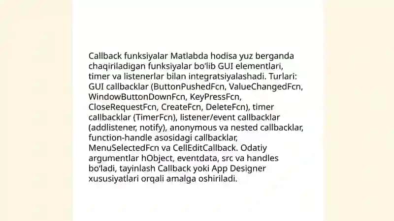 Matlabda hodisa boshqarish vositalari 3