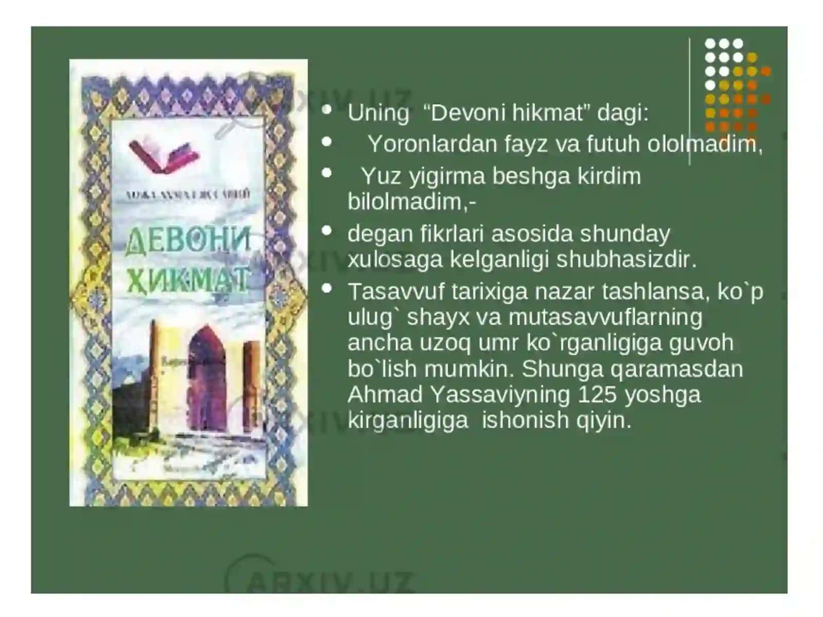 Ahmad Yassaviy hayoti va ijodi 3