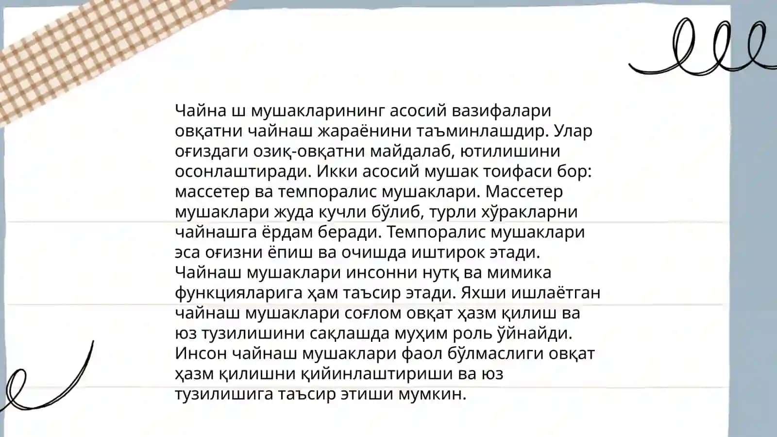 Чайнaш мушаклари: Анатамик тузилиши ва физиологияси 3