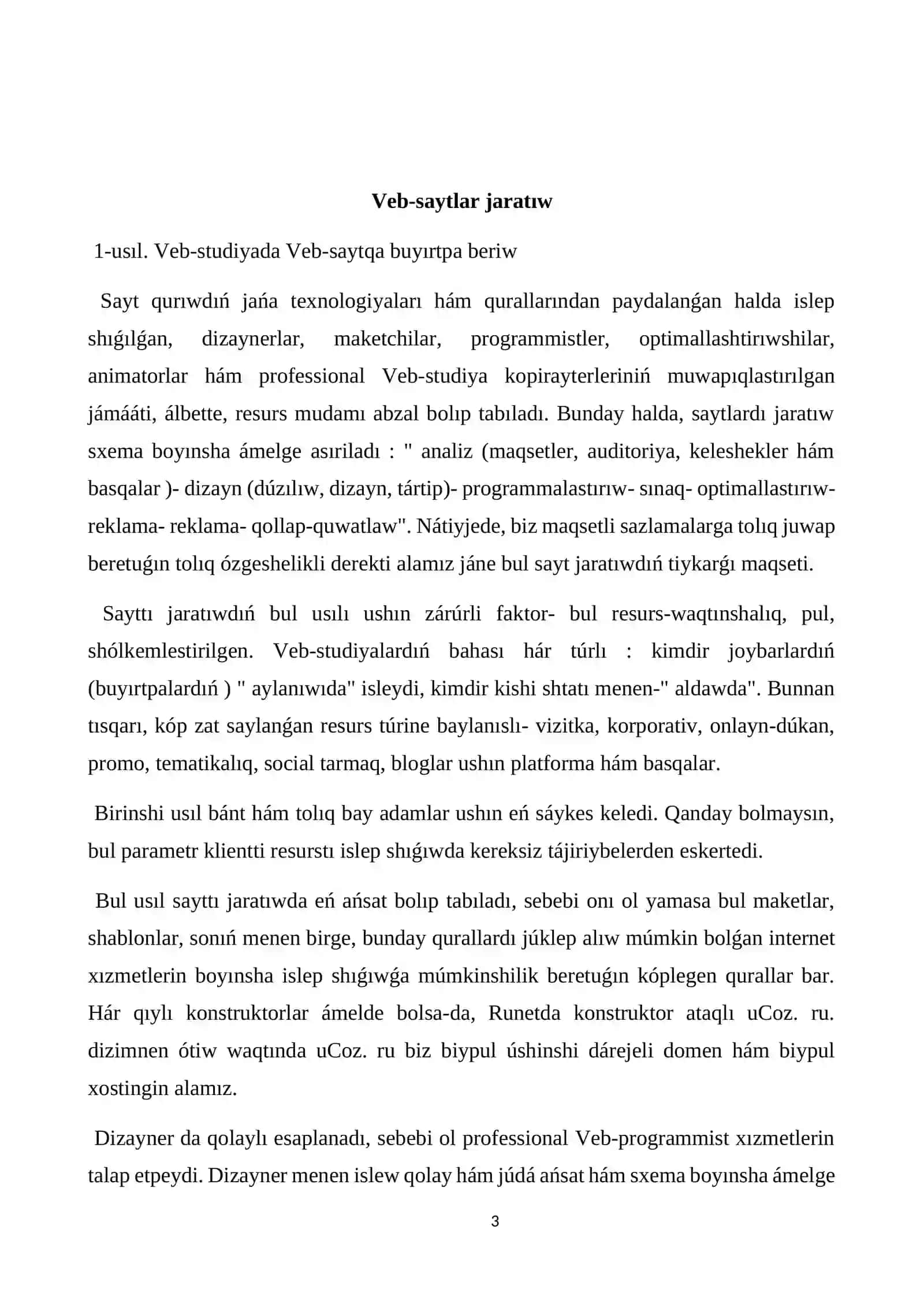 Veb-saytlar jaratıw usılları. HTML tilinde Web-betti jaratıw: gipertekst, tegler 3