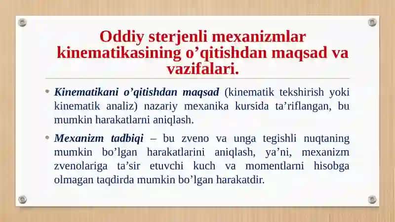 Oddiy sterjenli mexanizmlar kinematikasini o’qitish 3