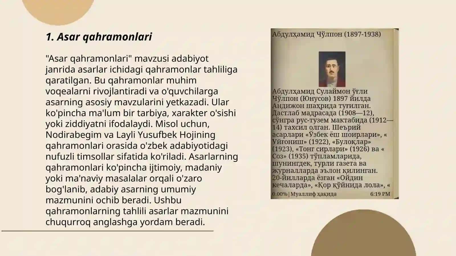 Choʻlponning " Kecha va kunduz " asarini obrazlar tizimi 3