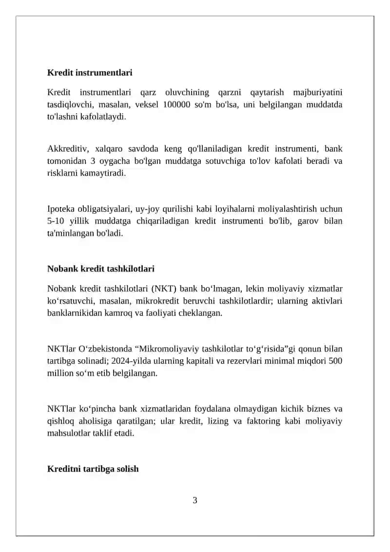 Kredit tizimi va uning tarkibi 3
