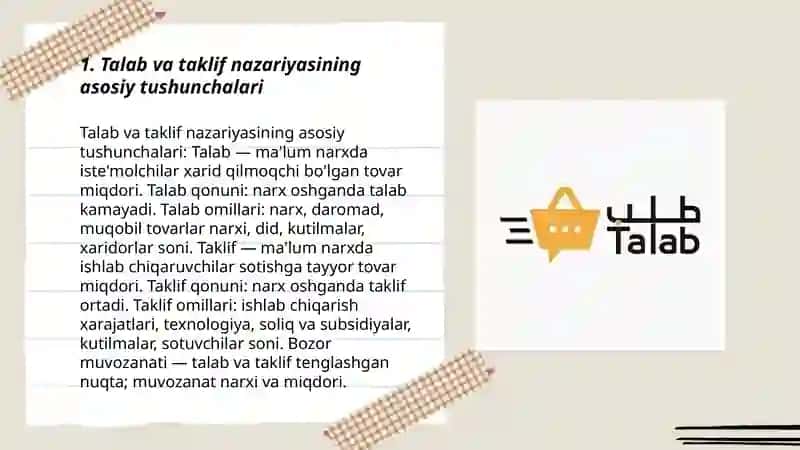 Talab va taklif nazariyasi.Bozor muvozanati 3