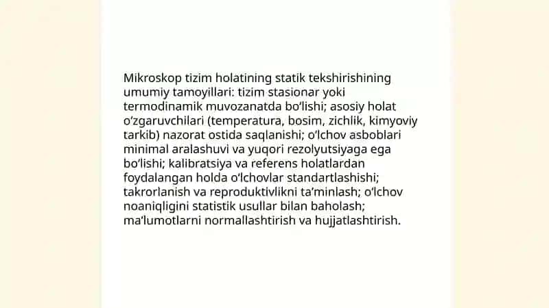 Mikroskop tizim holatining statik tekshirish usullari 3