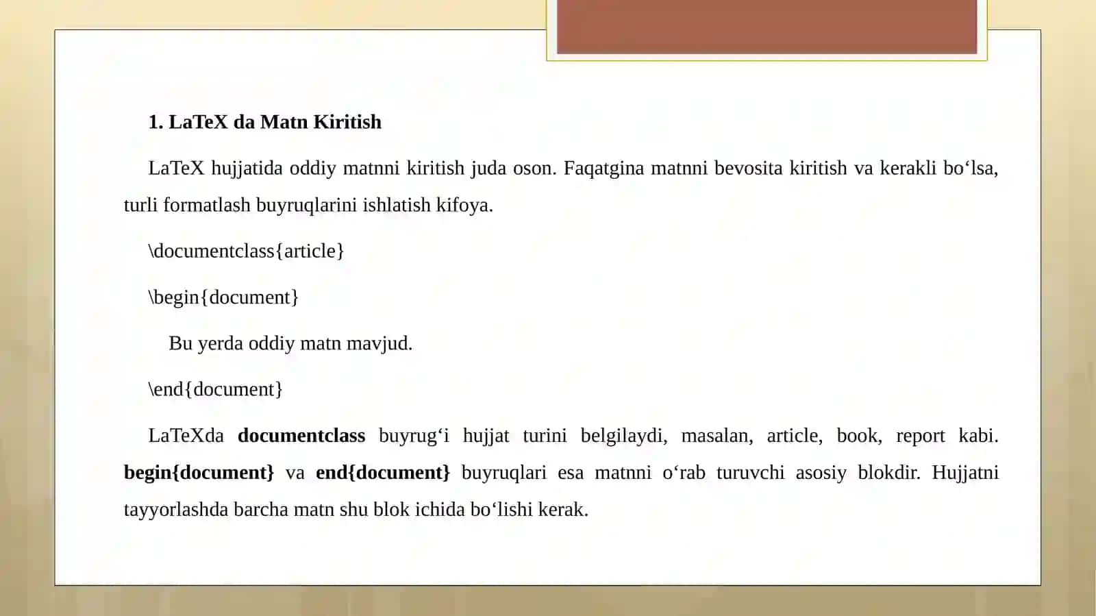LaTexda Matnlar Bilan Ishlash 3