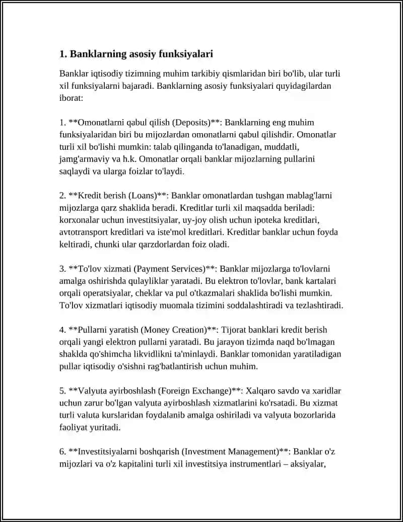 Mavzu: BANKLAR VA BANK TIZIMI 3