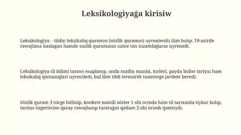 Leksikologiya hám sóz mánileri (sinonim, omonim hám antonim sózler) 3