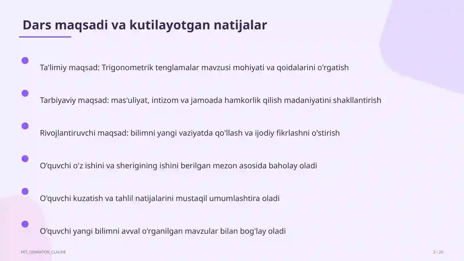 Trigonometrik tenglamalar (10-sinf) 3