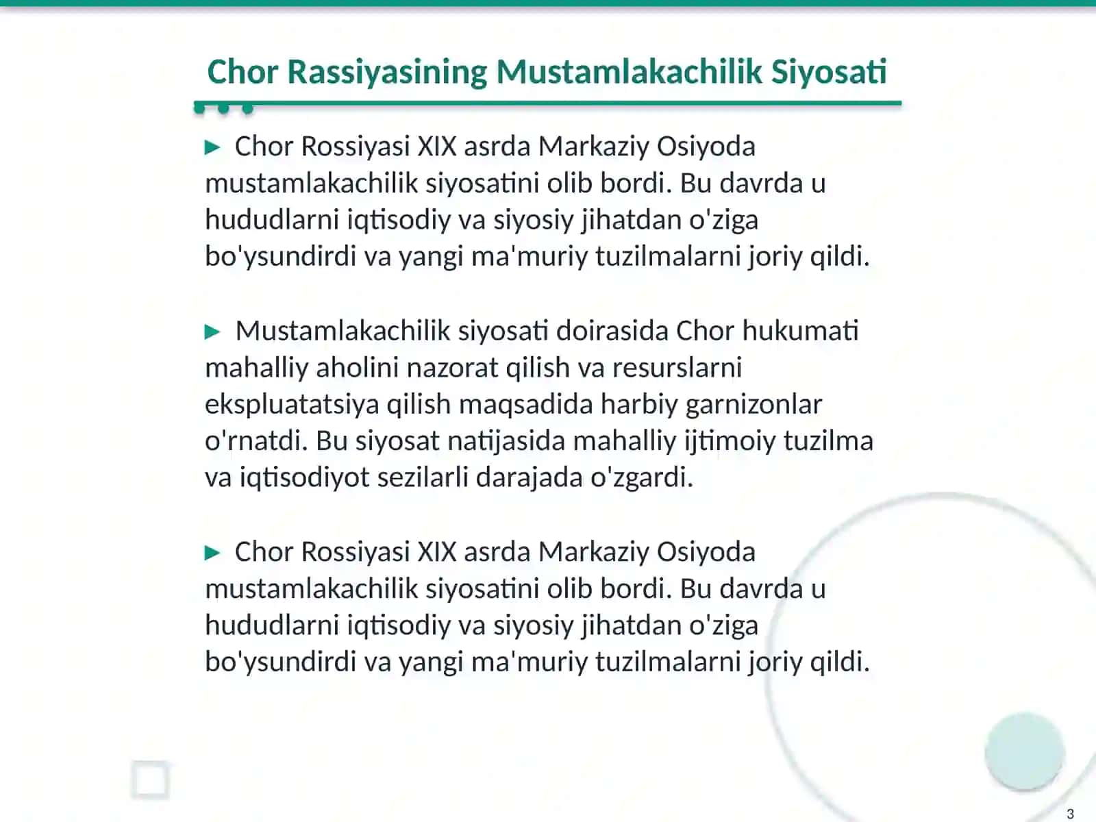 Chor Rassiyasining mustamlakachilik davri manbalari 3