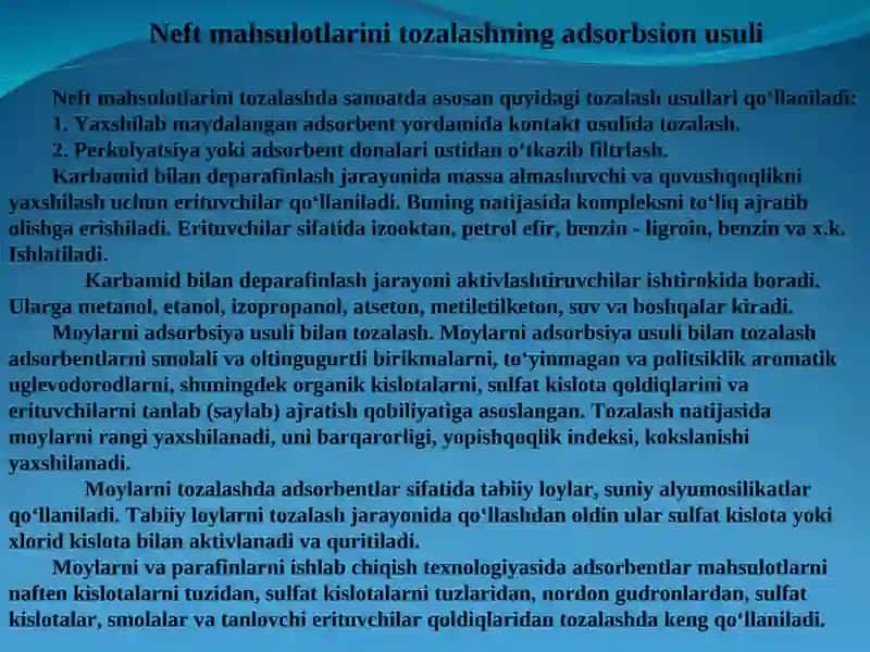 Neft mahsulotlarini adsorbsion tozalash 3