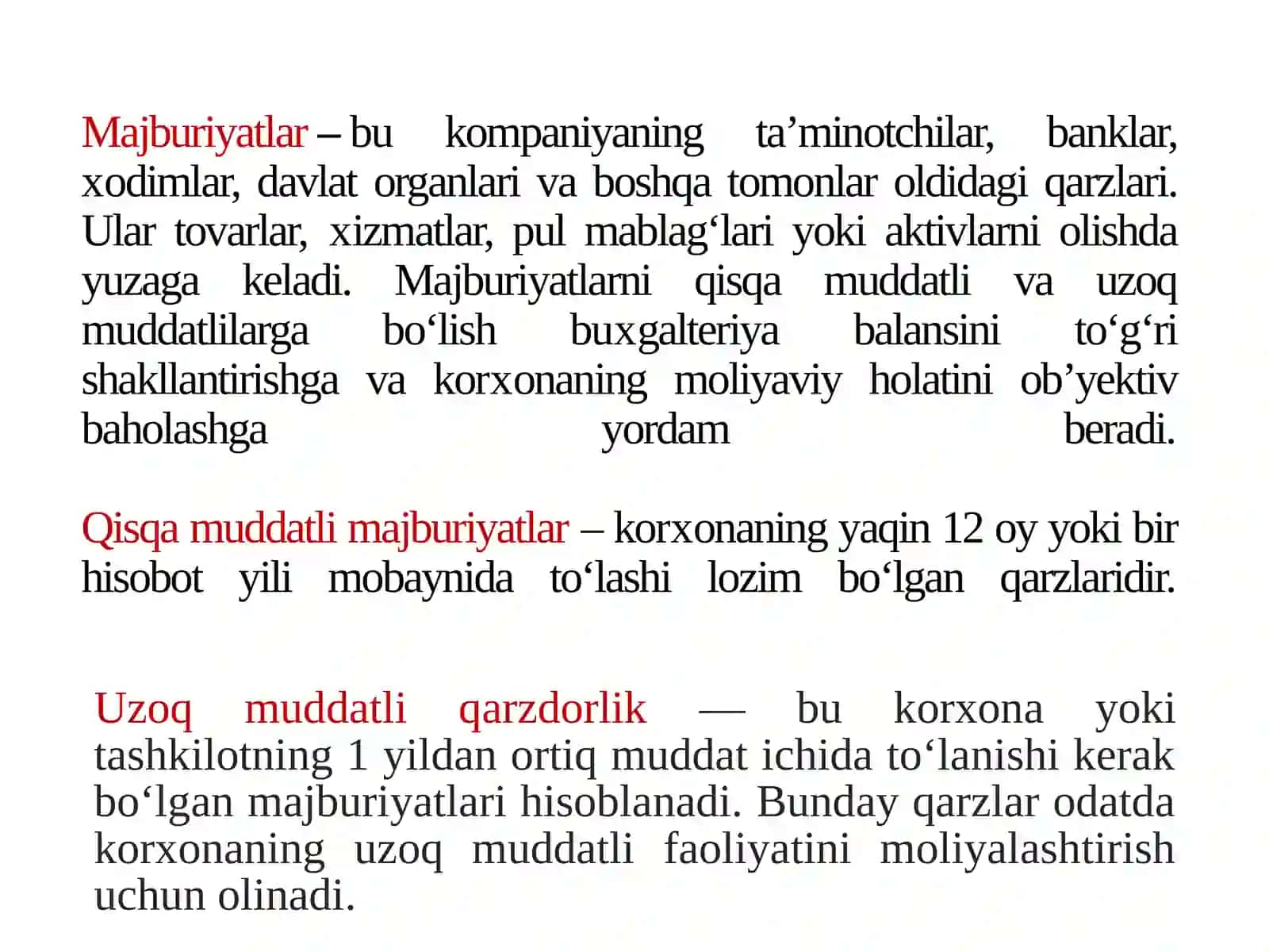 UZOQ MUDDATLI QARZDORLIK AYDITI 3