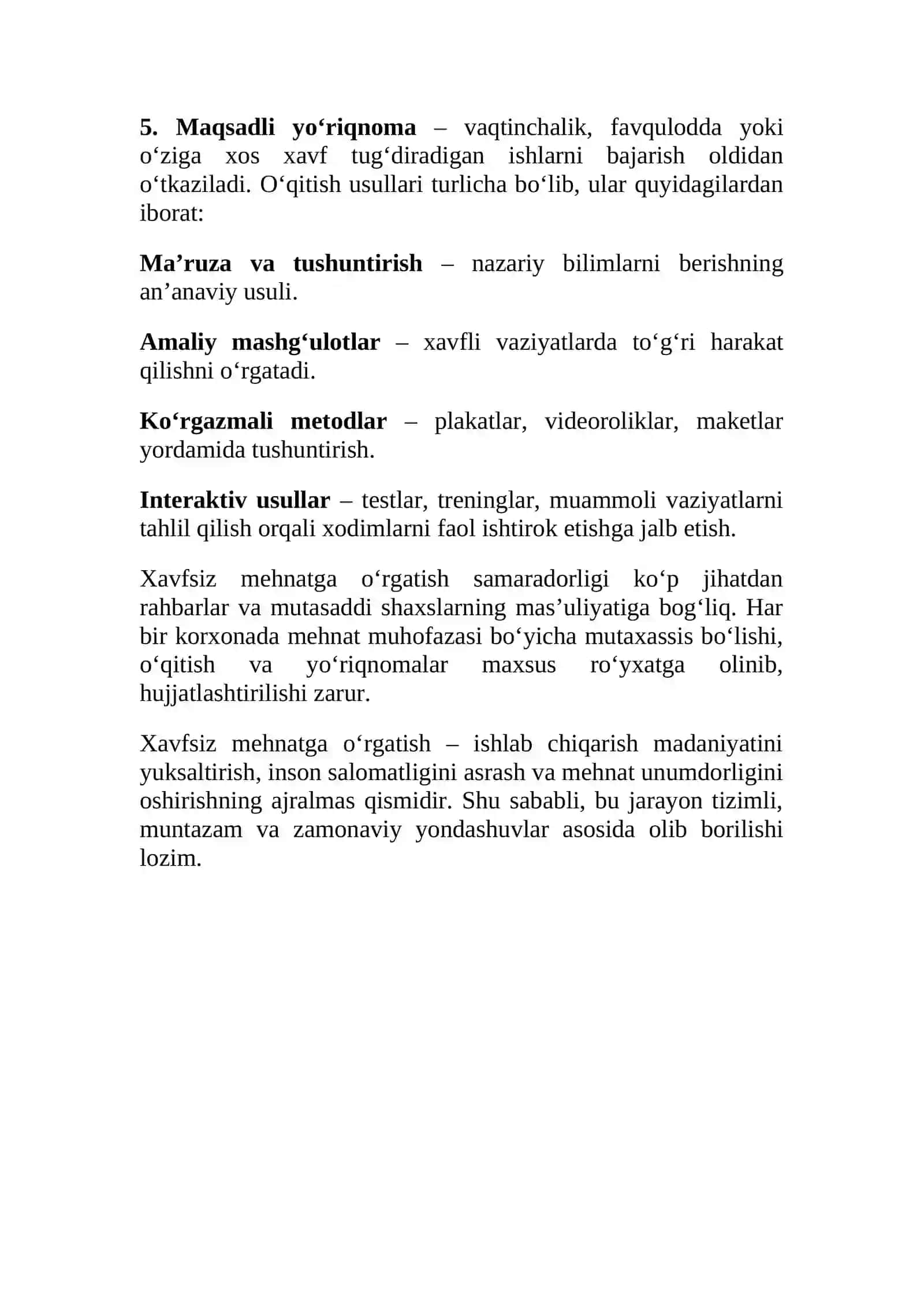 Xavfsiz mehnatga o’rgatish, o’qitish usullari 3