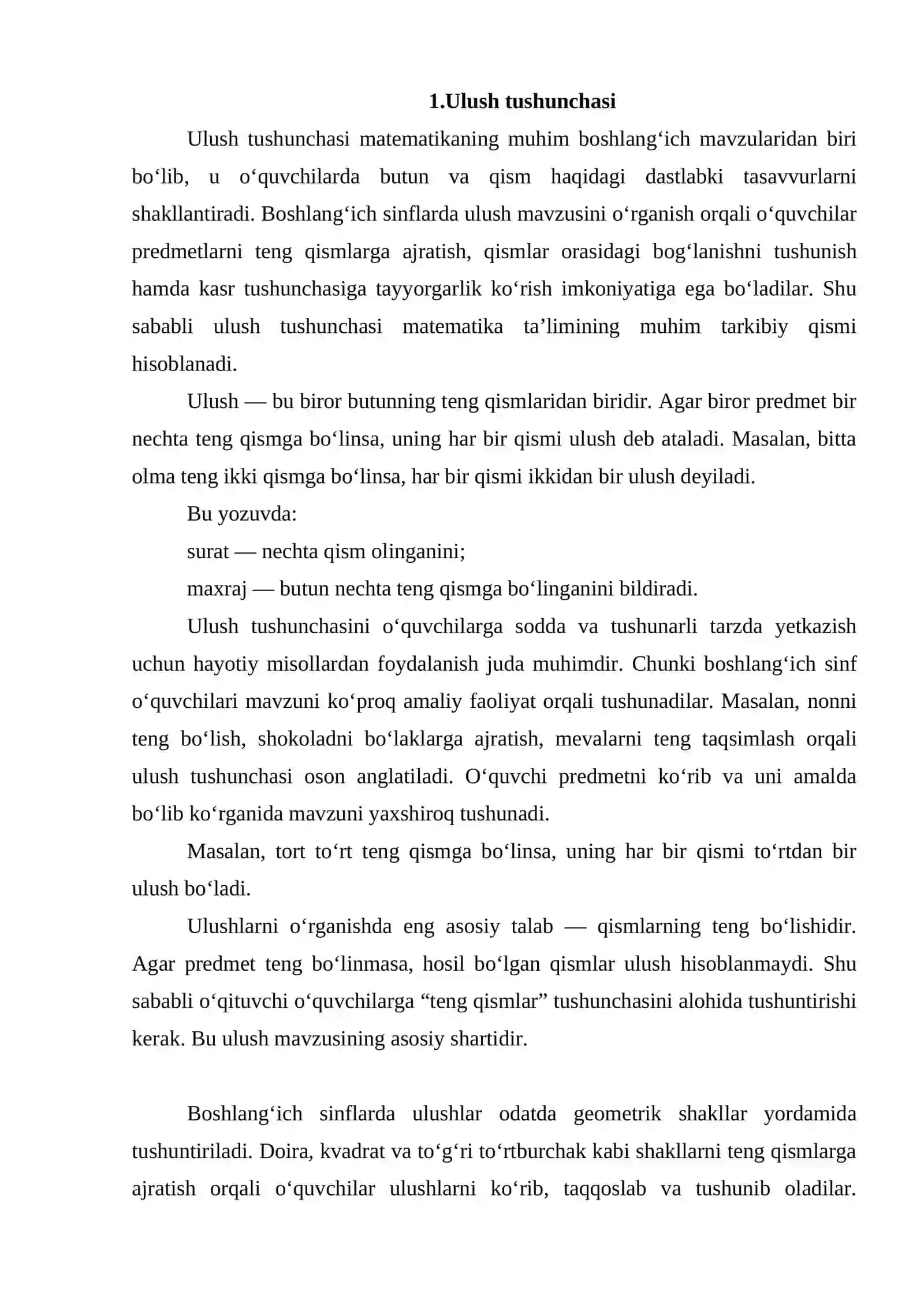 Boshlangʻich sinflarda ulushlar mavzusini tushuntirish 3