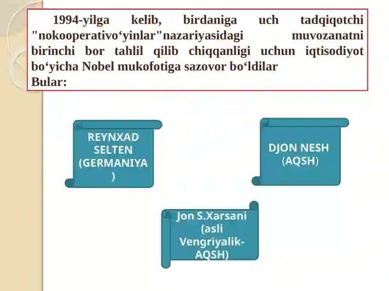 O`yinlar nazariyasi va o`zaro hamkorliklarni modellashtirish 3