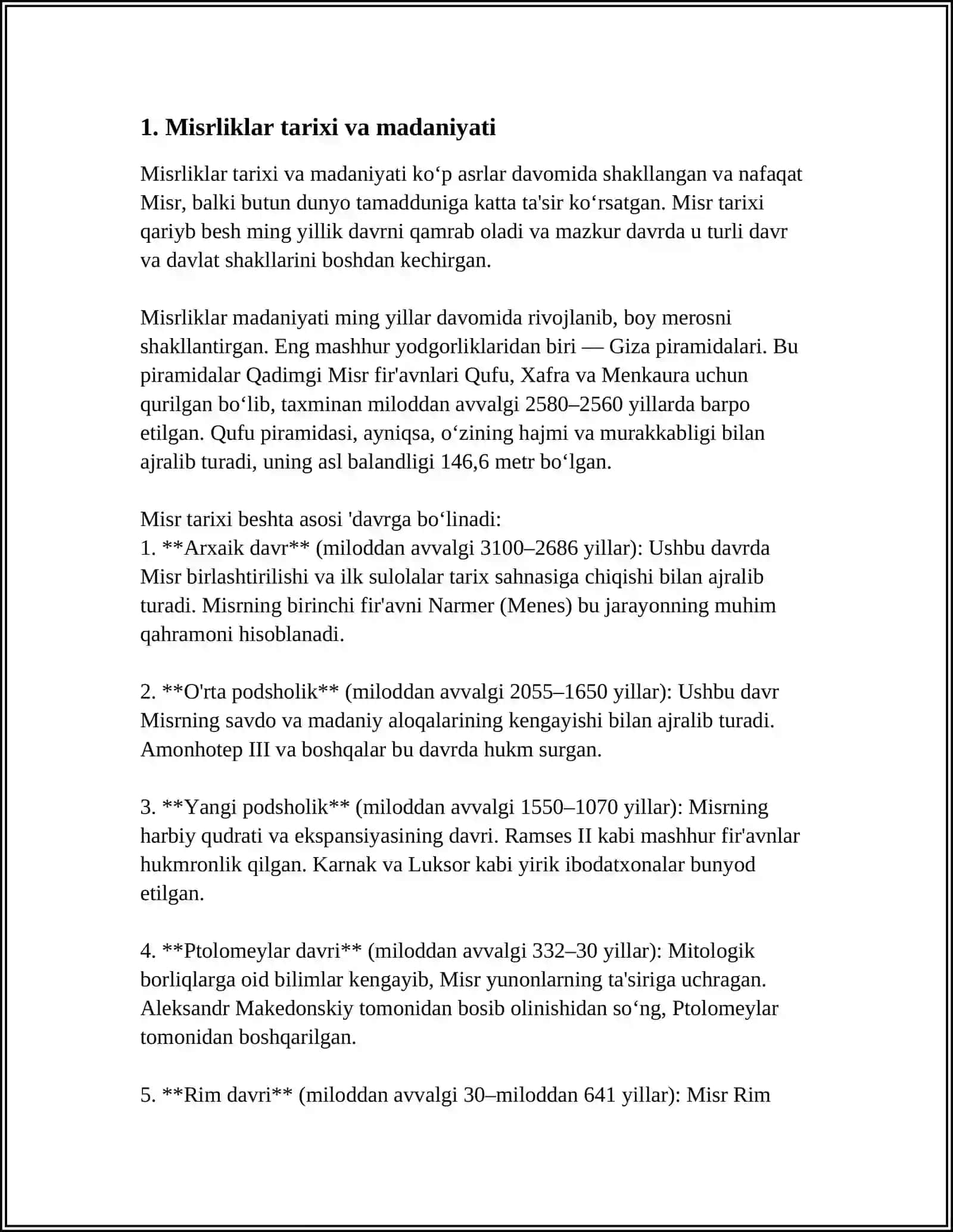 MISR VA MISRLIKLAR: FALLOHLAR URF-ODATLARI 3