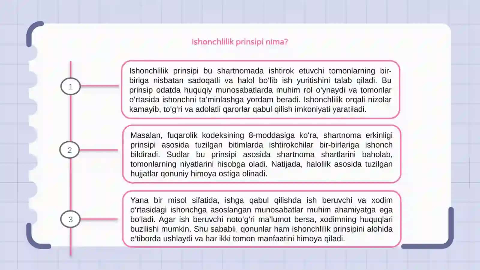 Ishonchlilik prinspiga qonuniy misollar yordamida slayd 3