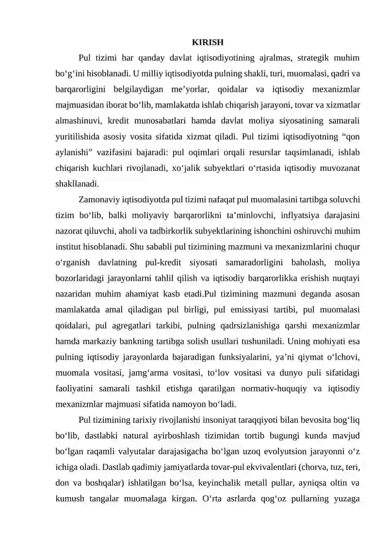 PUL TIZIMI: MAZMUNI, TURLARI VA ELEMENTLARI 3