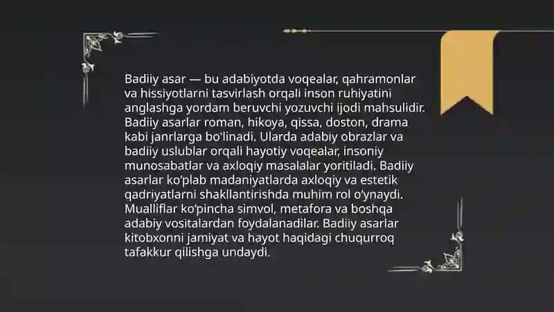 Badiiy asar mazmuni va uning xususiyatlari 3