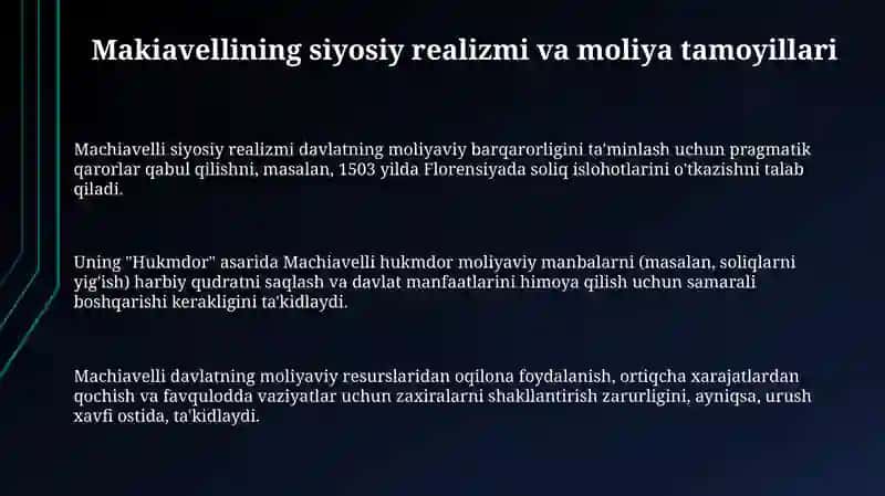 Nikolo Makiavellining moliya sohasiga qoʻshgan hissasi 3
