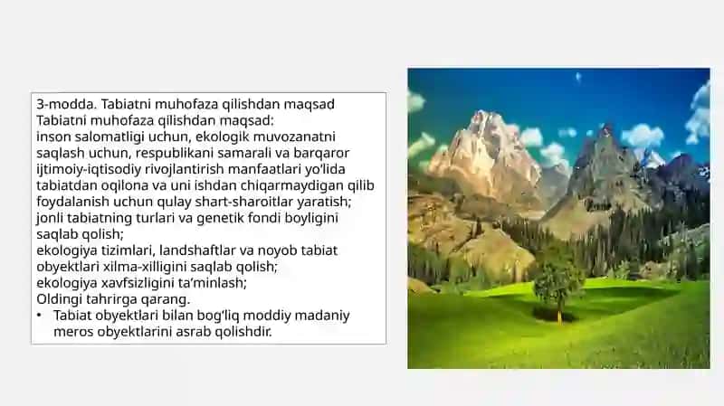 Oʻzbekiston Respublikasining qonuni Tabiatni muhofaza qilish toʻgʻrisida 3