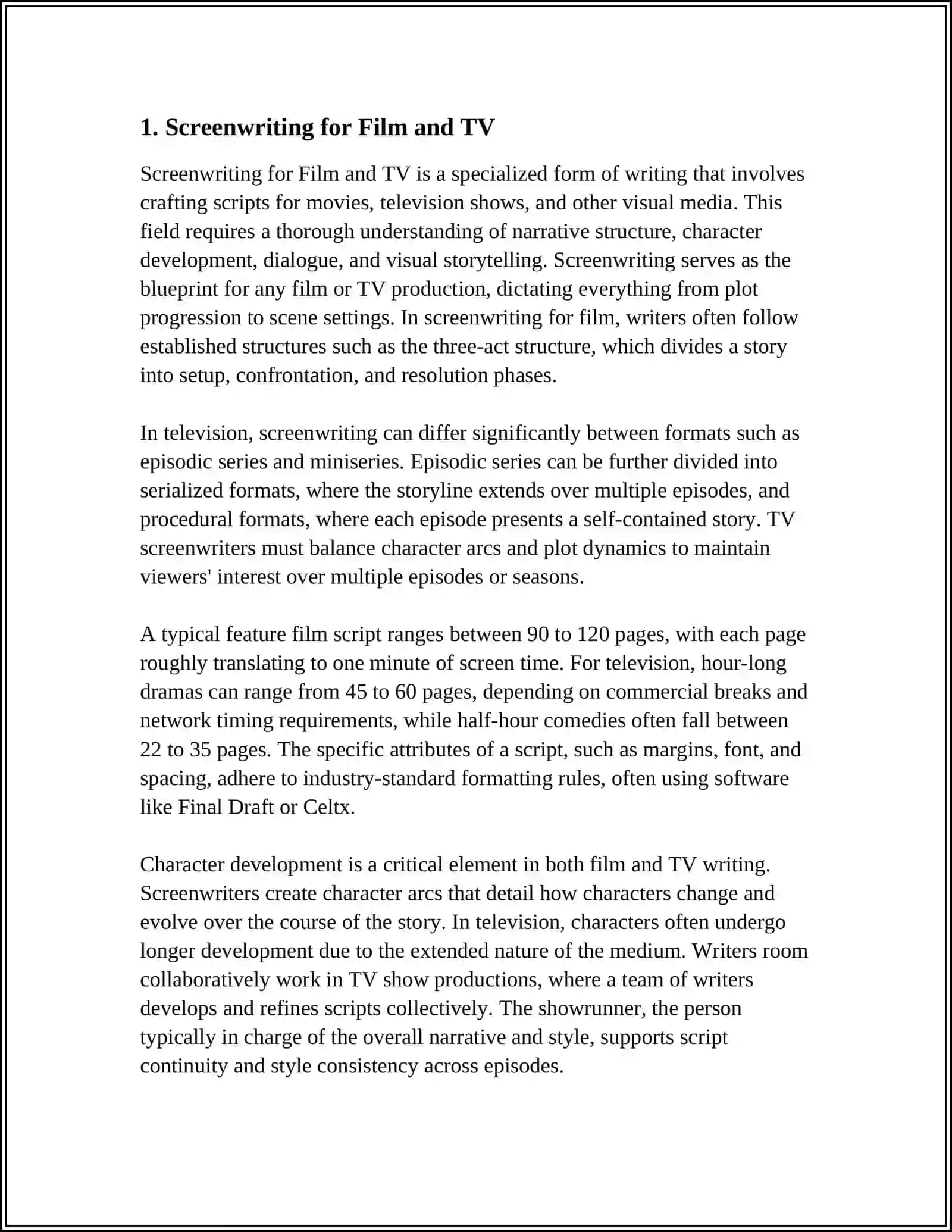 Screenwriting for Film and TV 3