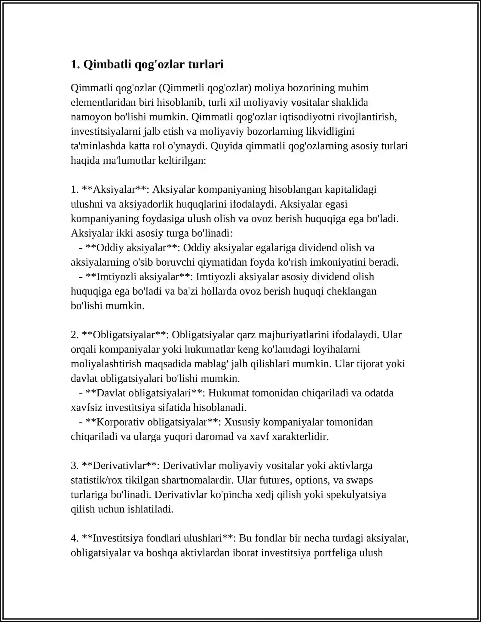 Qimmatli qog'ozlar turlari 3