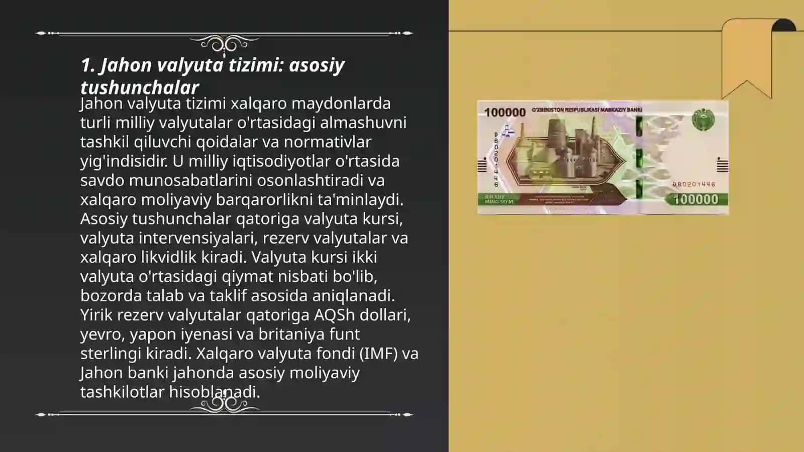 Jahon valyuta tizimi va uning elemantlari taqdimot 3