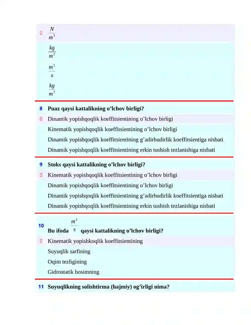 Suyuqlikning sоlishtirma (hajmiy) оg’irligi 3