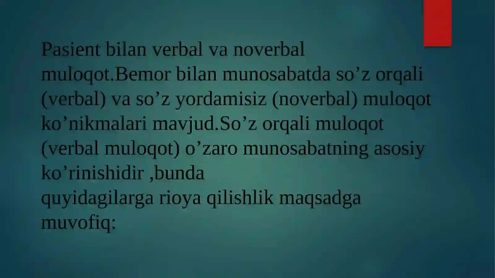 Patsient bilan verbal va non-verbal muloqot ko'nikmalari 3