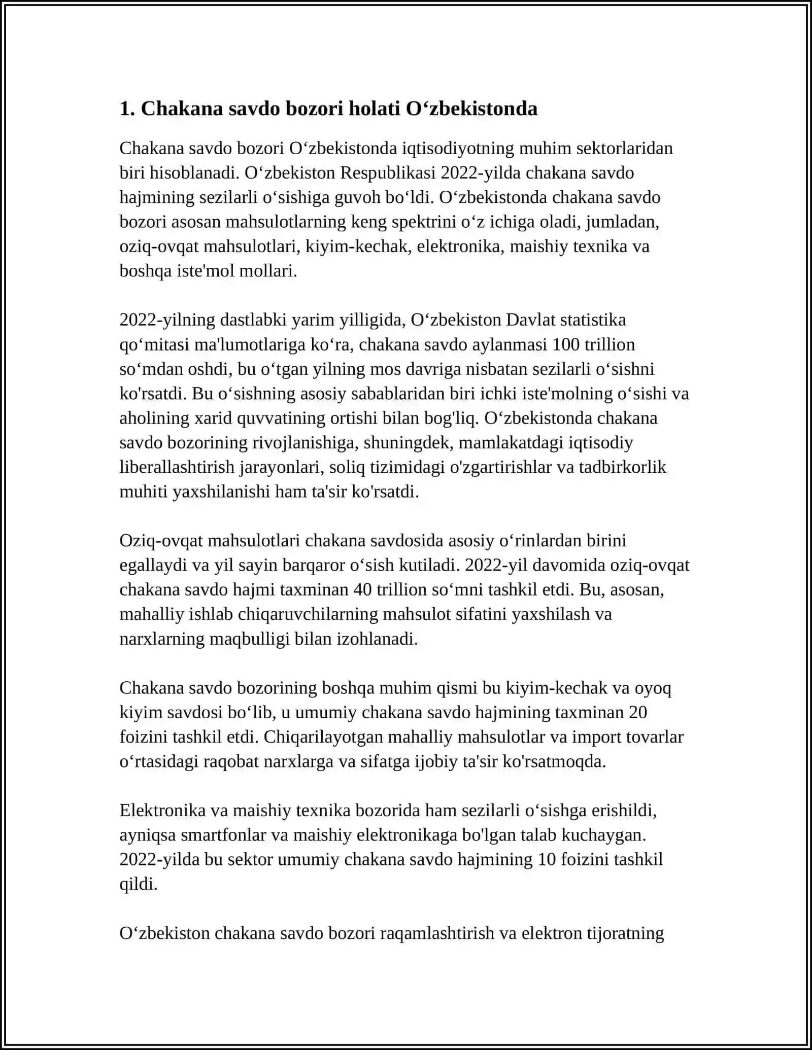 ÒZBEKISTONDA CHAKANA SAVDONING RIVOJI VA IQTISODIYOTGA TÀSIRI: STATSITIK ANALIZ 3