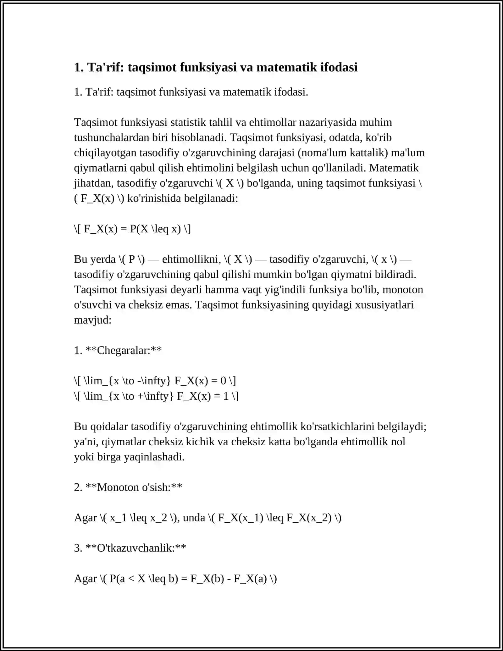 MUSTAQIL ISH Mavzu: TAQSIMOT FUNKSIYASI 3