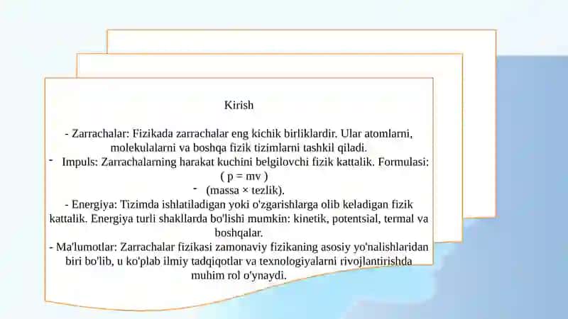 Zarrachalarning impuls va energiya operatorlari 3