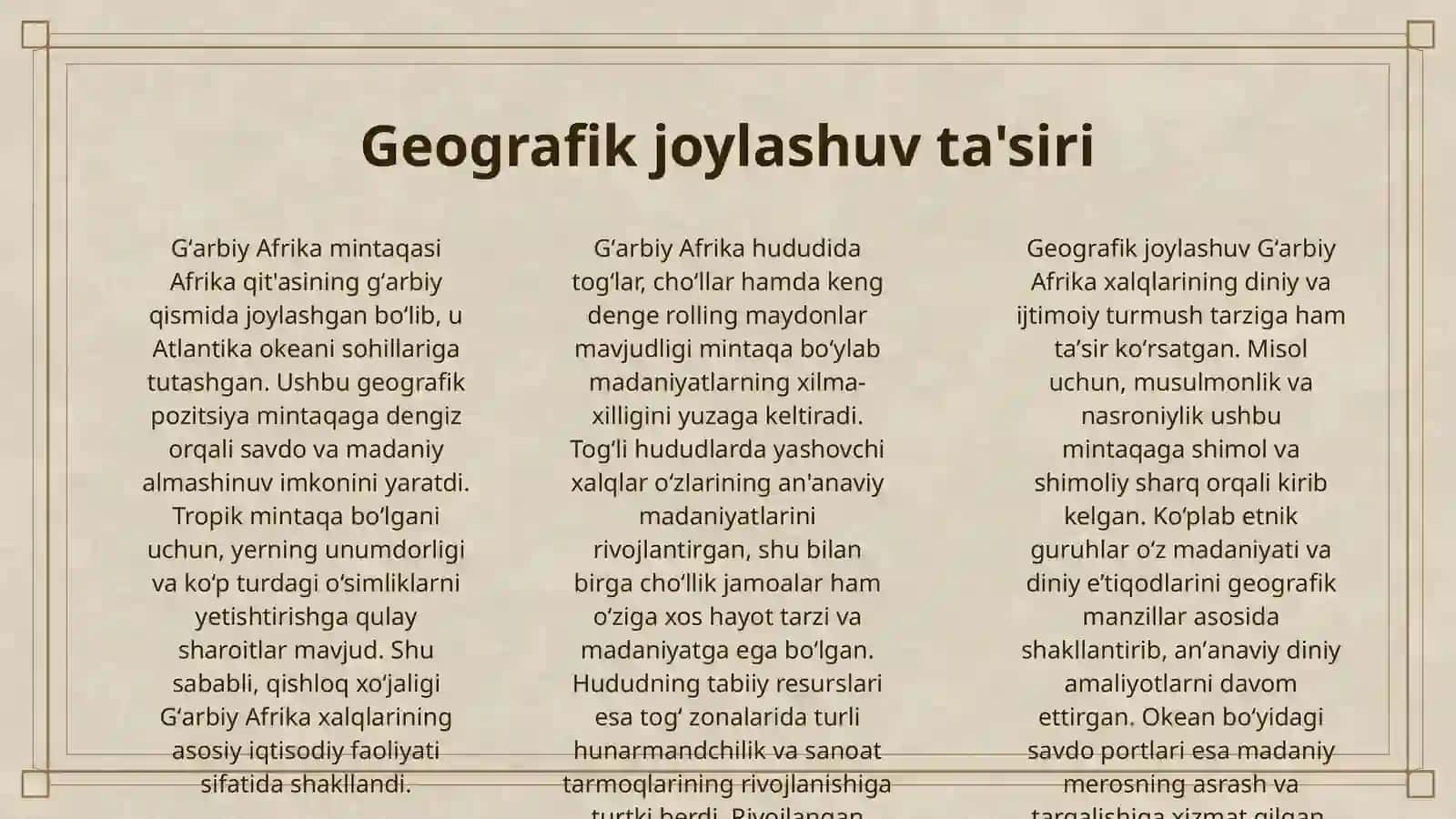 G'ARBIY AFRIKA XALQLARINING MODDIY VA MA'NAVIY MADANIYATI 3