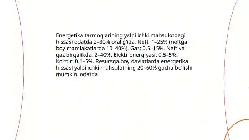Energetika sektorining tarmoqlar iqtisodiyotdagi roli 3
