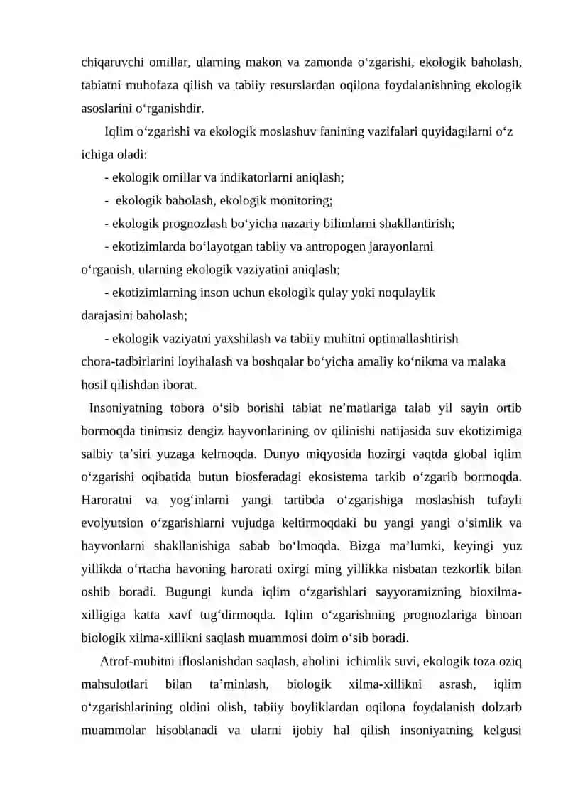 IQLIM O‘ZGARISHI VA EKOLOGIK MOSLASHUV 3