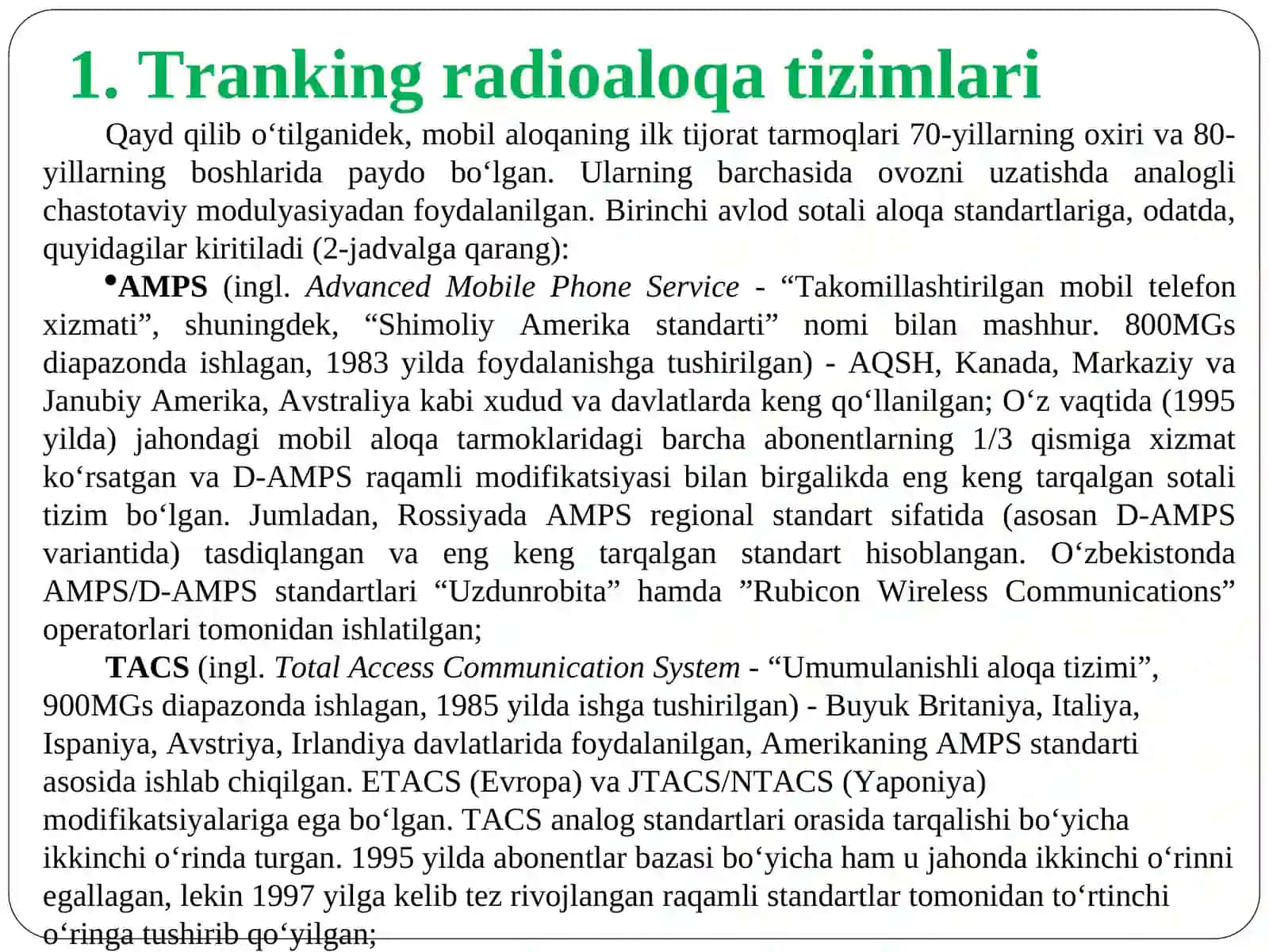 Harakatdagi tranking standartli radio aloqa tizimlari 3
