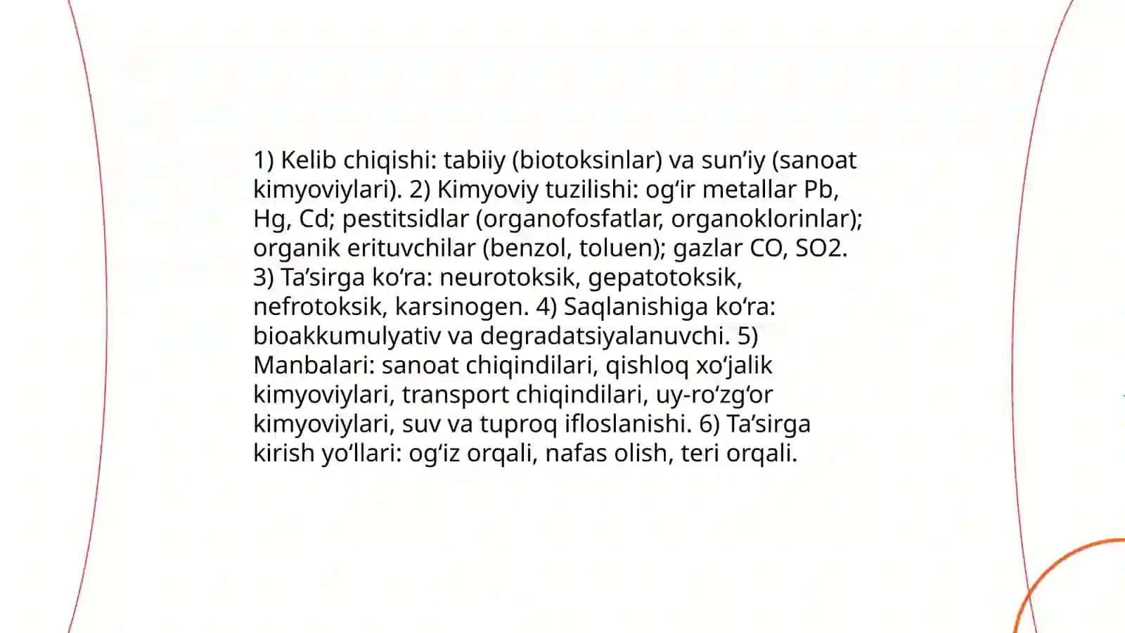 Valeologiyada: Kimyoviy omillar va ekologik toksikantlarning organizimga salbiy tasiri 3