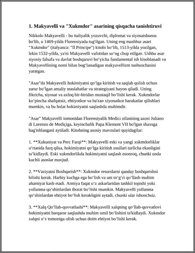 MAKIAVELLINING “XUKMDOR” ASARI BO`YICHA TAQDIMOT TAYYORLASH 3