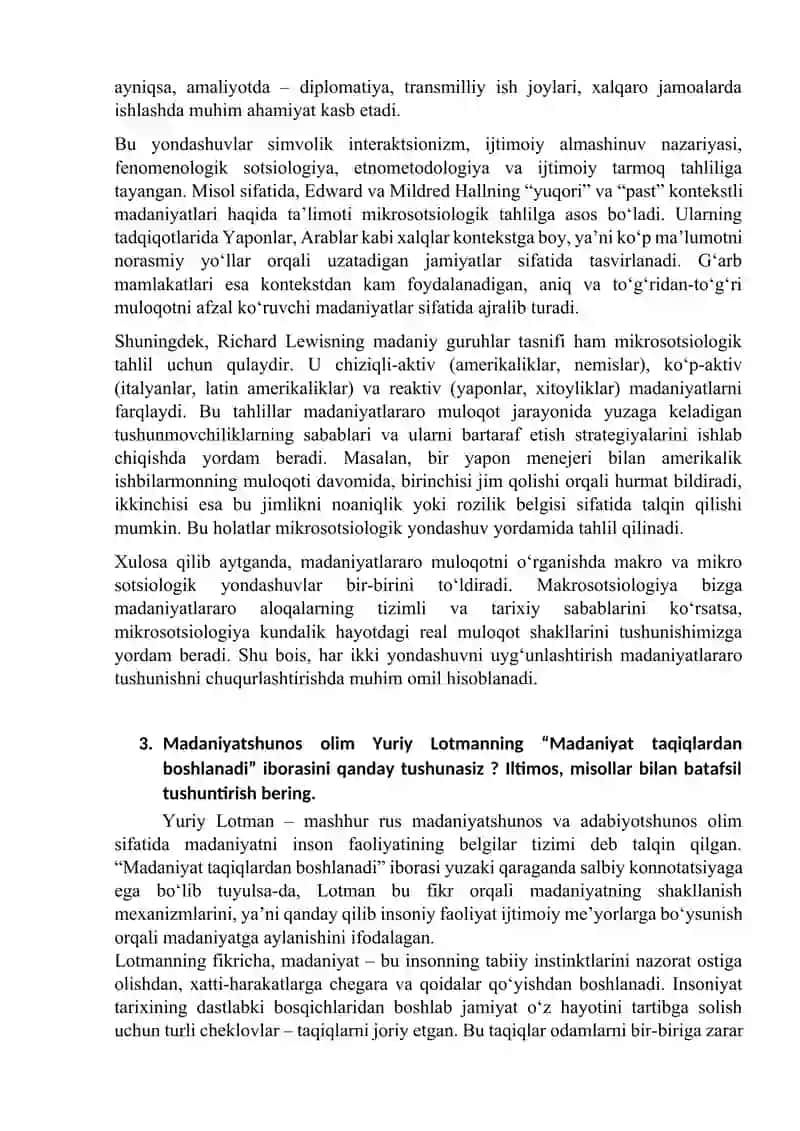 Madaniyatlararo muloqot fanidan 25 ballik savollar toʻplami javoblari bilan. 3