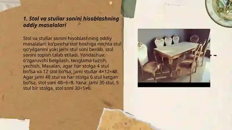 Stol va stullar sonini hisoblash 3