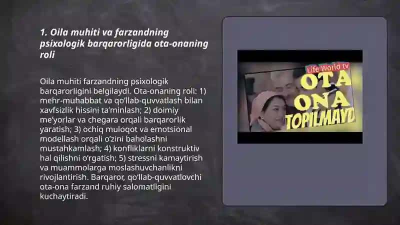 Ota onaning farzand hayotidagi oʻrni 3