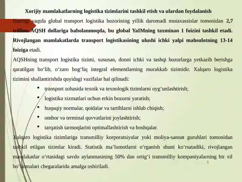 RIVOJLANGAN MAMLAKATLARDA LOGISTIKA KOMPANIYASI 3