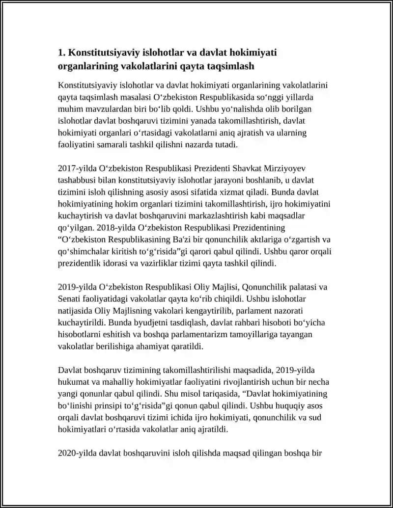 MUSTAQILLIK YILLARIDA DAVLAT BOSHQARUVI TIZIMIDA AMALGA OSHIRILGAN ISLOHATLAR 3