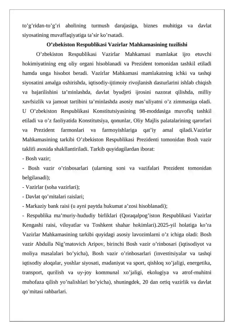 Vazirlar Mahkamasi agentliklar va qo’mitalar 3