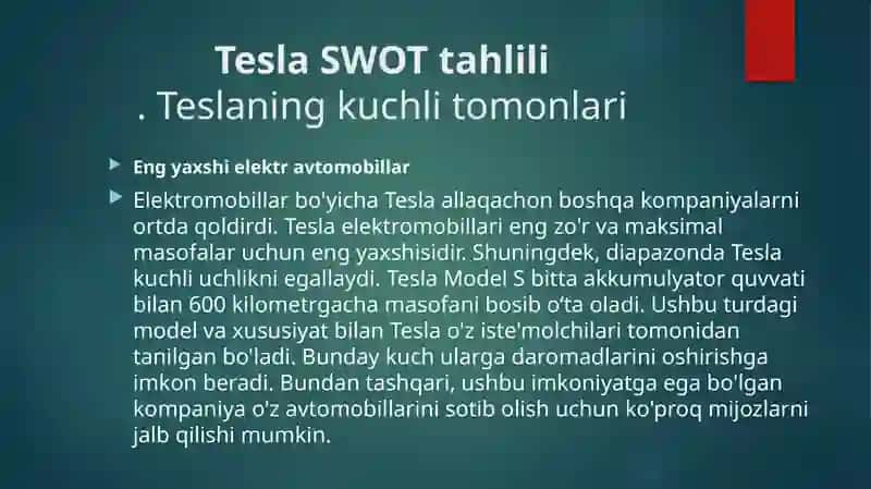 Tesla SWOT tahlili 3