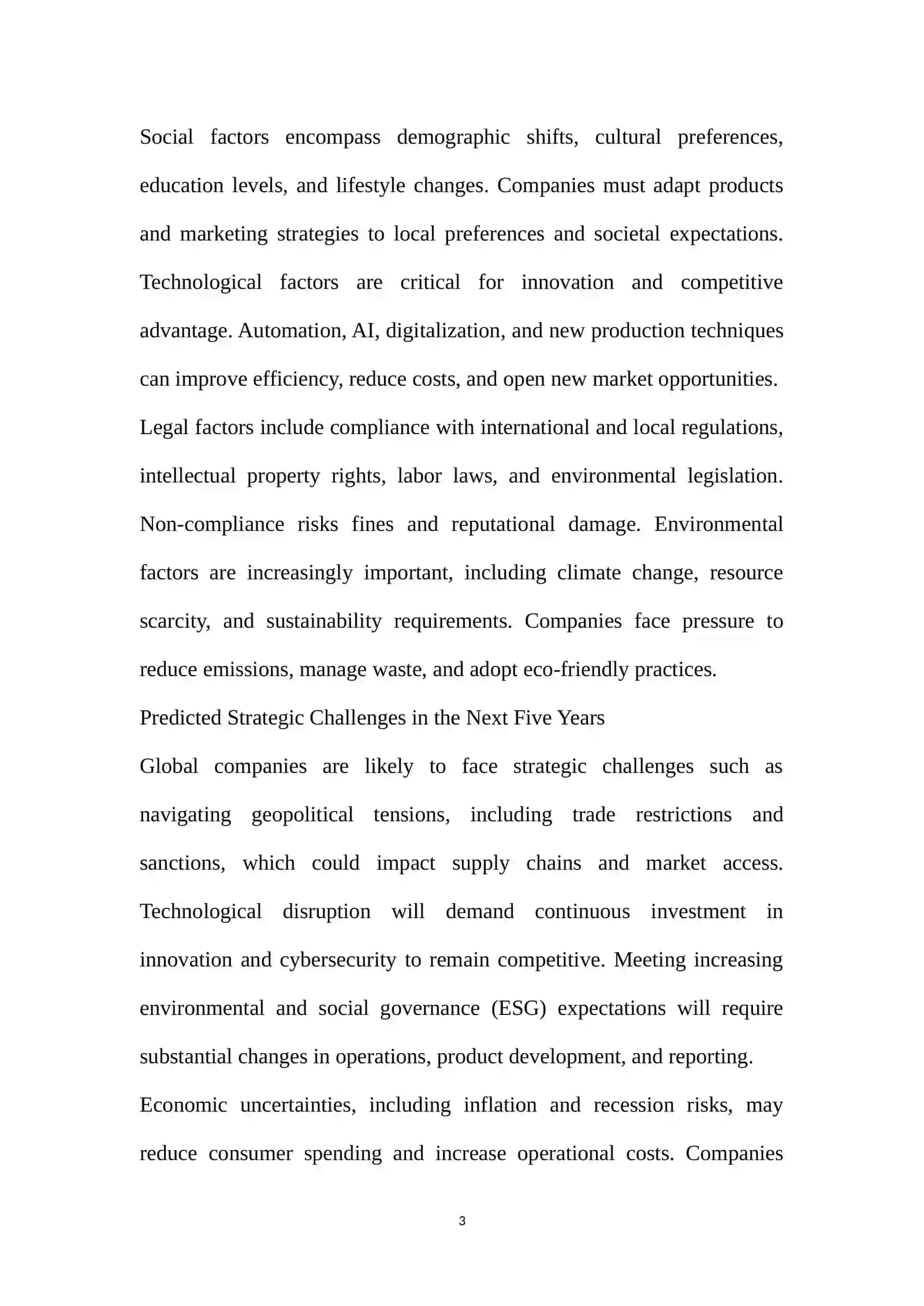 SWOT and PESTLE Analysis for Global Company 3