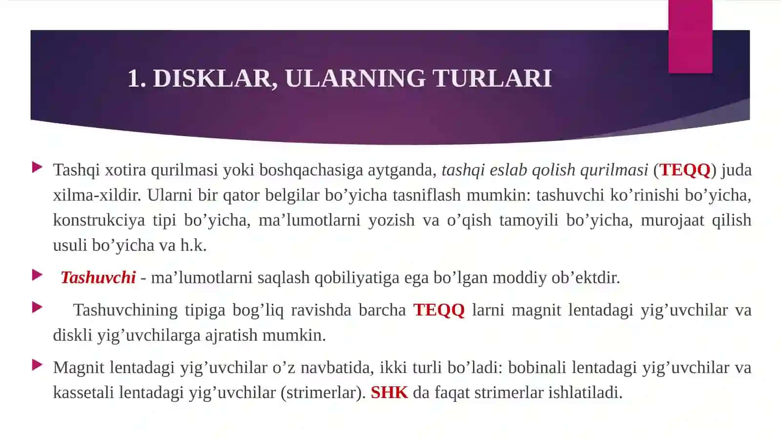 MA`LUMOTLARNI XOTIRADA SAQLASH QURILMALARI 3